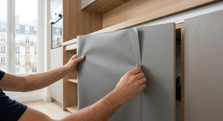 Intérieur moderne avec fenêtre ouverte donnant vue sur cuisine contemporaine