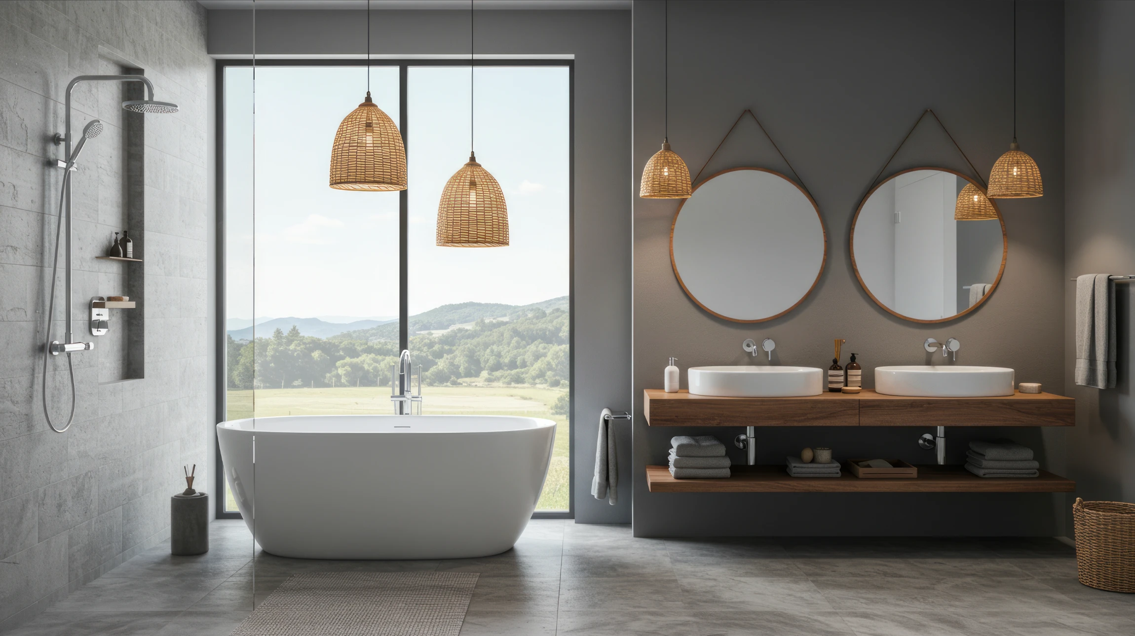 Salle de bain moderne avec douche à l'italienne carrelée en marbre blanc veiné